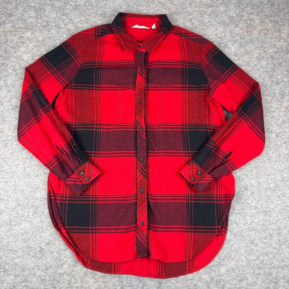 Athleta Lumberjill Shirt Button Up Plaid Long Sleeve Flannel Red Womens Medium M